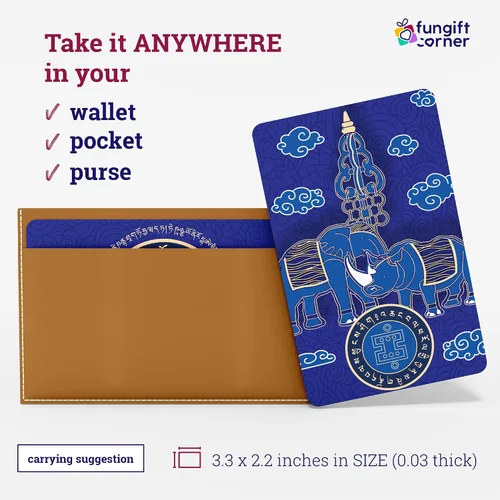 Vista 5 de Elefante azul y rinoceronte con amuleto de personal Ksitigarbha Feng Shui, símbolo de protección contra la pérdida de dinero, regalo de Feng Shui
