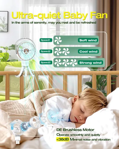 Vista 4 de Ausic Ventilador portátil de nebulización para cochecito con trípode desmontable, ventilador recargable de clip máximo de 16 horas para cuna