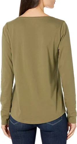 Vista 2 de Tienda Essentials - Camiseta de manga larga con cuello en V para mujer, 100 % algodón, ajuste clásico