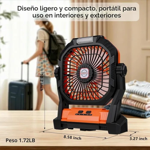 Vista 5 de Ventilador de camping recargable, ventilador portátil de 20000 mAh con linterna LED, 4 velocidades, USB C, funciona con pilas para camping, viajes