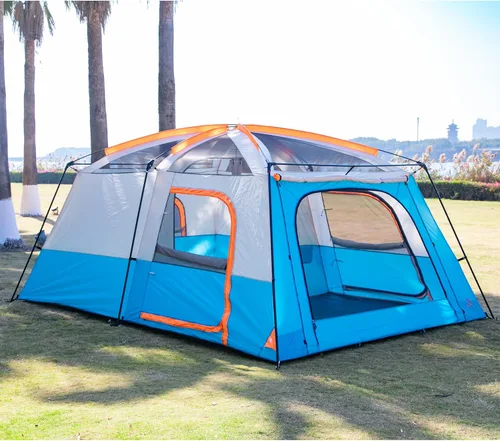Vista 6 de KTT Extra Large Tent 10-12-14 Person(Style-B),Family Cabin Tents,2 Rooms,3 Doors and 3 Windows with Mesh,Straight Wall,Waterproof,Double Layer,Big
