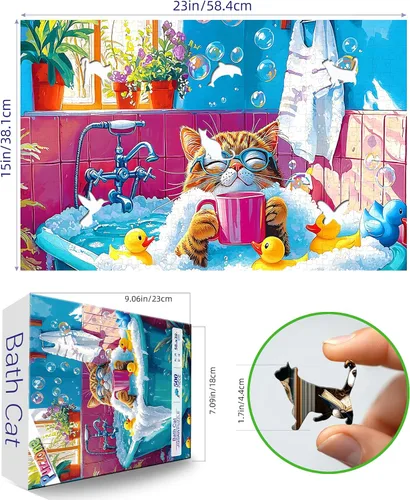 Vista 2 de Rompecabezas de 500 piezas para adultos, divertido rompecabezas de dibujos animados coloridos con letras en la parte posterior, bañera de pato