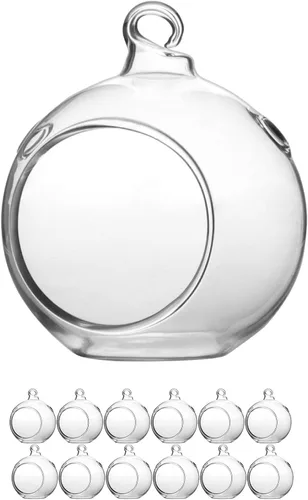 Vista 9 de WGV Globo de terrario colgante, ancho 3 pulgadas, altura 4 pulgadas, maceta de aire para suculentas, florero de vidrio transparente con parte