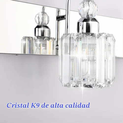 Vista 6 de Ralbay Modernas luces LED de cristal para tocador de baño, 3 luces de acero inoxidable, luces de tocador de cristal sobre el espejo, accesorios