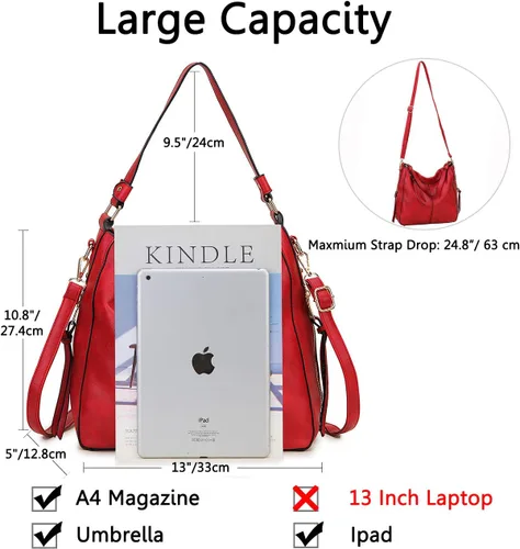 Vista 3 de VONXURY - Bolso de mano de piel sintética para mujer, bolso de hombro grande con bolsillos laterales para trabajo y viajes