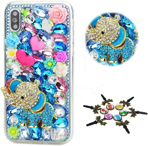 Vista 10 de Sparkle Case compatible con Samsung Galaxy Z Flip 2 5G - Elegante - Funda 3D hecha a mano con corona de flores y luna con diamantes de imitación
