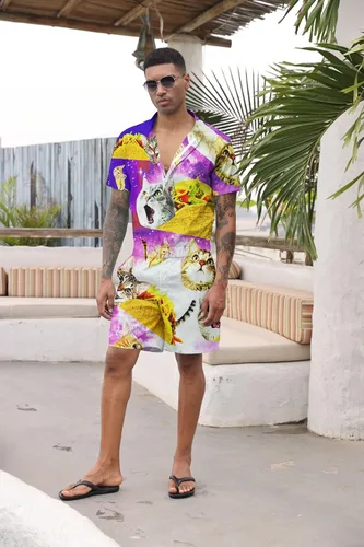 Vista 4 de Goodstoworld Mono hawaiano masculino con cierre de cremallera y bolsillo S-XXL