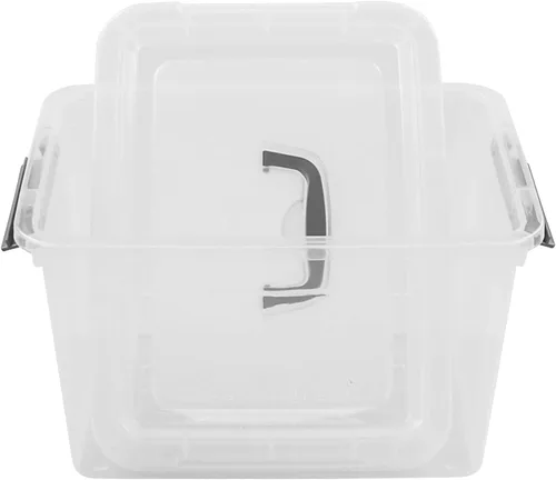 Vista 6 de Farmoon Contenedor de almacenamiento transparente de 12 cuartos de galón, caja apilable de plástico con tapa y mango gris