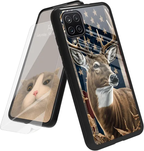 Vista 167 de Funda para Samsung Galaxy A12 5G con protector de pantalla, parte trasera de vidrio templado + TPU de silicona suave que absorbe los golpes