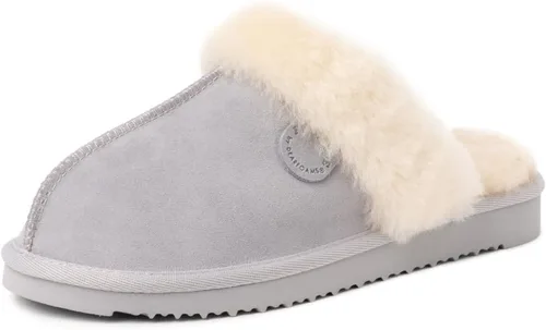 Vista 110 de Dearfoams Fireside Sydney Pantuflas anchas de piel de oveja para mujer, para interiores y exteriores