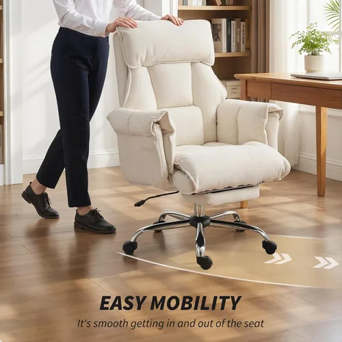 Vista 8 de HOMCOM Silla de escritorio cómoda reclinable con reposapiés, asiento extra Blanco crema