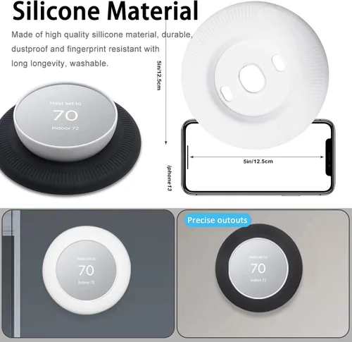 Vista 4 de Miimall Compatible con el kit de ajuste de termostato Google Nest, cubierta de placa de pared de termostato de silicona para huellas dactilares