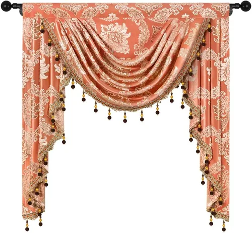 Vista 9 de ELKCA Cenefa de cascada de jacquard de estilo europeo con cuentas para sala de estar, cenefa de café de damasco para dormitorio, cocina, 39