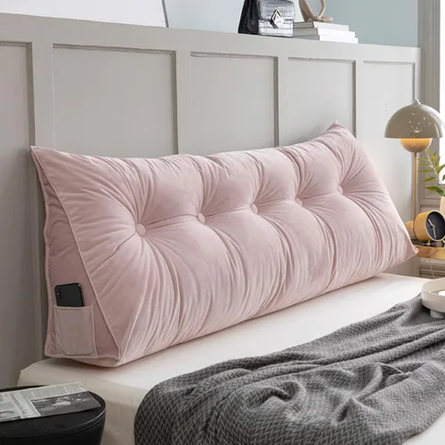 Vista 7 de Almohada de pared triangular con botones copetudos, cojín de apoyo de lectura, almohada de cama de lectura suave, color sólido, soporte para cuello