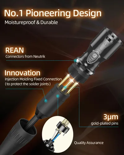 Vista 4 de XLR Cables de 3.3 pies, cable de micrófono profesional sin ruido, conectores dorados Rean-Neutrik, cable de micrófono equilibrado, 99.99% OFC, cable