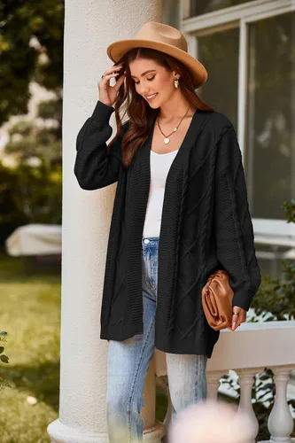 Vista 5 de GRACE KARIN Cárdigan de manga larga para mujer, de gran tamaño, grueso, de punto trenzado, casual, frente abierto, longitud hasta la cadera, ropa