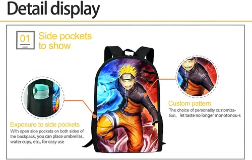 Vista 3 de Mochila de dibujos animados de impresión 3D que viaja mochila multiusos de anime con correas ajustables, Haa-06, Computadora portátil