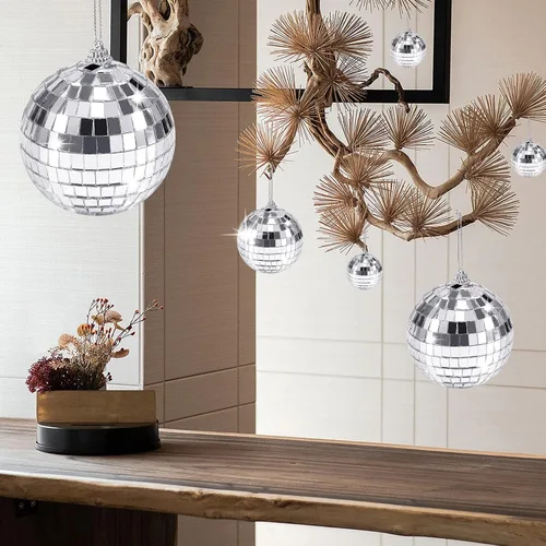Vista 5 de Paquete de 30 bolas de discoteca de espejo, decoraciones de mini bola de discoteca, adornos de bola de espejo reflectantes, pequeñas bolas