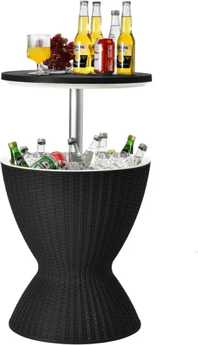 Vista 9 de Byroce - Mesa auxiliar enfriadora para exteriores, mesa de bar de patio con enfriador de cerveza y vino de 8 galones, estilo ratán, mesa de cóctel