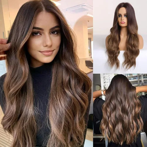 Vista 9 de HAIRCUBE Pelucas largas onduladas para mujer, peluca de pelo sintético para uso diario