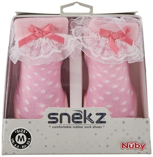 Vista 17 de Nuby Snekz - Zapatos cómodos de suela de goma para primeros pasos, lunares rosados, talla S, 7-14 meses
