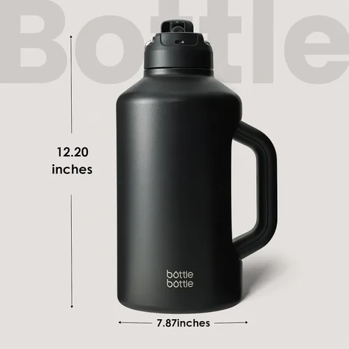 Vista 6 de BOTTLE BOTTLE Botella de agua aislada de 64 onzas con popote y tapa de doble uso, jarra de medio galón para hombres con asa, botella de agua