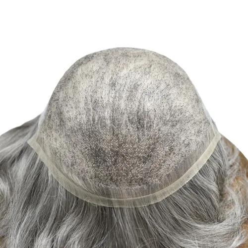 Vista 15 de Mens Toupee Natural Hairline Swiss Lace Toupee Remy Human Hair Piece For Men Bleached Knots Mens Hair Replacement System Toupee 6X8#1 Jet Black 100%