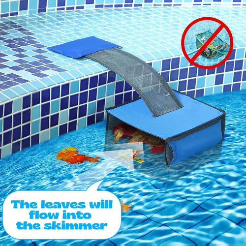 Vista 2 de Atrapa hojas de piscina 2 en 1 con rampa de escape para salvar animales, limpiador desnatador de red flotante para hojas para limpieza de superficie