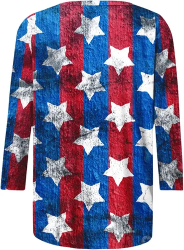 Vista 5 de American Flag T Shirt Patriotic Shirts Women 4th of July Shirt Raglan Short Sleeve Stars Stripes Top Tees