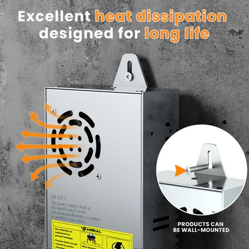Vista 5 de Anbull Nueva versión 110V AC a 12V DC Convertidor, con interruptor de encendido/apagado,Terminales de cobre puro Transformador adaptador de 12V CC