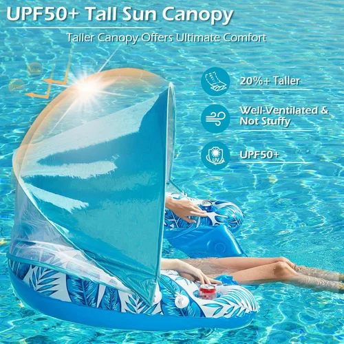 Vista 3 de Jasonwell Flotador de piscina con dosel Flotadores inflables de piscina para adultos, silla flotante de piscina, flotadores para piscina, silla