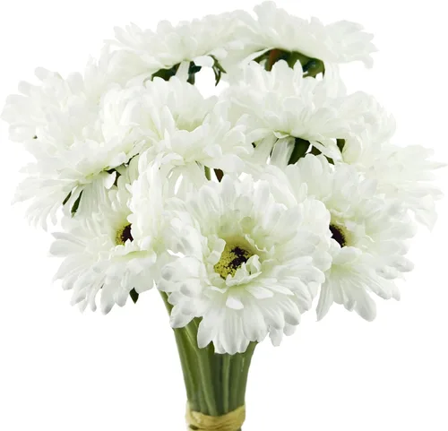Vista 20 de FiveSeasonStuff Real Touch Gerbera Daisy - Arreglo de flores artificiales y ramo de boda (7 tallos florales, rojo baya)