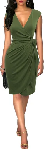 Vista 3 de Berydress Vestido cruzado de color negro sintético con cuello en V para mujer
