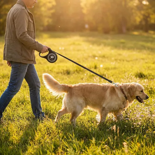 Vista 6 de Correa retráctil de 16 pies para perros extra grandes de hasta 130 libras, cinta de nailon sin enredos, color negro Dan24 XL