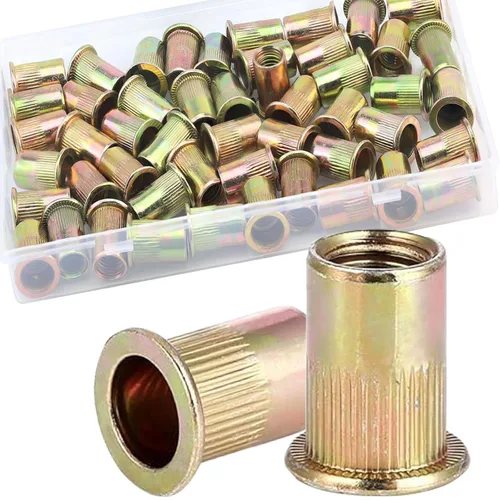 Vista 20 de Tuerca de remache de 1/4”-20 UNC, 80 piezas de acero inoxidable 304 de cabeza plana Rivnut, inserto roscado Nutsert