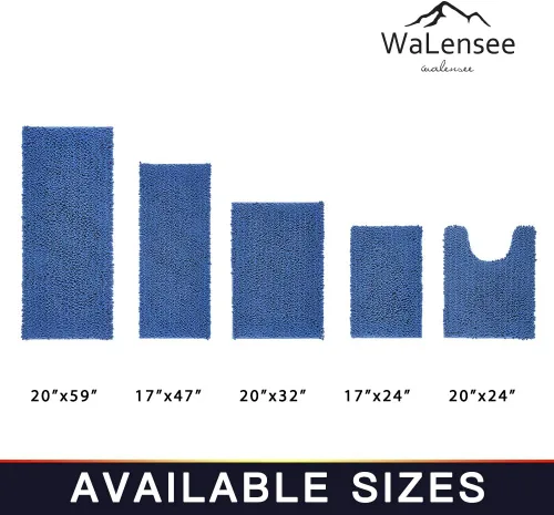Vista 7 de Walensee Alfombra de baño antideslizante (32x20, azul oscuro) absorbente de agua, súper suave, felpilla peluda, lavable a máquina, se seca