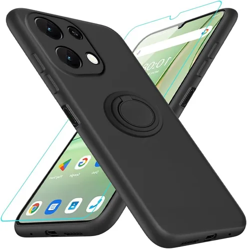 Vista 12 de Funda compatible con Blackview Shark 6/Oscal Tiger 8 con protector de pantalla, soporte de anillo giratorio de 360°, TPU a prueba de golpes, funda