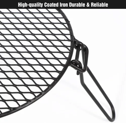Vista 7 de REDCAMP Parrilla de fogata plegable para estufa sola, trípode de hoguera de hierro portátil con parrilla de acero para fogata, horno holandés