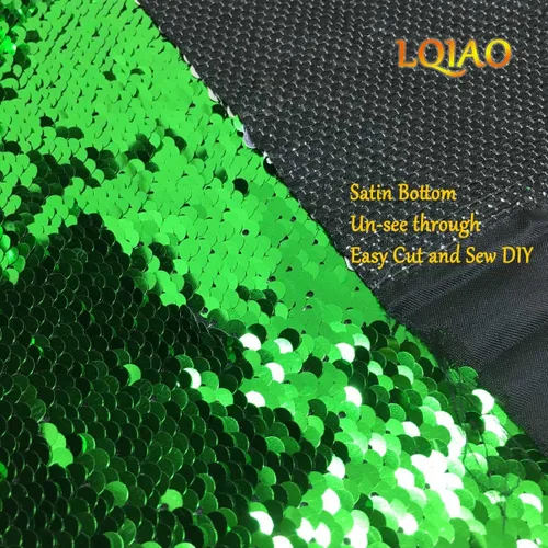 Vista 4 de Hot Apple Green Silver - Tela de lentejuelas reversible color fucsia fucsia con lentejuelas grandes brillantes para coser ropa DIY-0.5 yardas