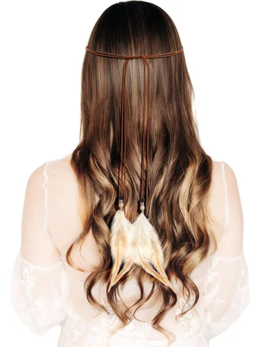 Vista 12 de XunYee - Diadema de plumas, mediana, estilo borla, color beige