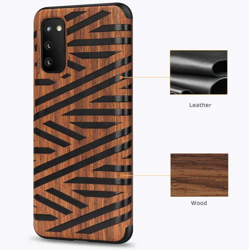 Vista 4 de Tasikar Funda compatible con Samsung Galaxy S20, diseño de grano de madera de fácil agarre (cuero y madera)