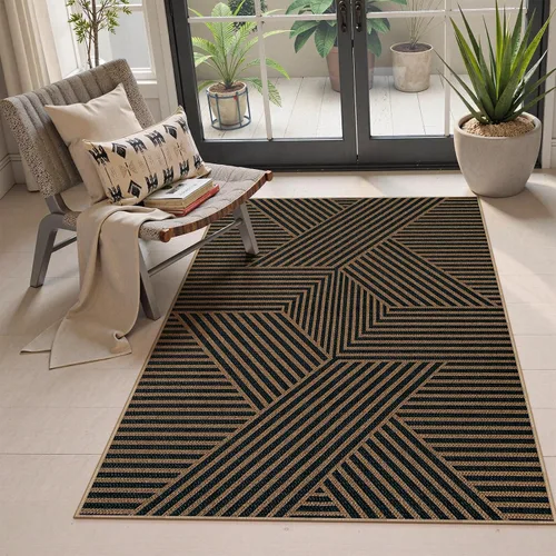 Vista 109 de Lahome Tapetes geométricos para puerta de interior para entrada, alfombra antideslizante lavable de 2 x 3 negro / neutro