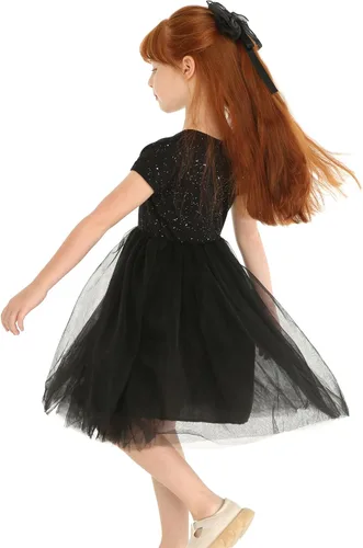 Vista 4 de Mud Kingdom Vestido tutú brillante para niñas, diseño de princesa, liso y lindo