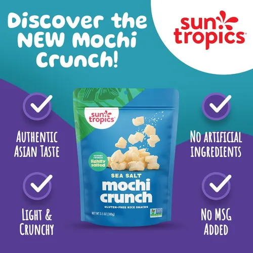 Vista 5 de Sun Tropics Mochi Snack Bites, sal marina, sin lácteos, sin gluten, 3.5 onzas (paquete de 12) Authentic Asian-Inspired Snack Gluten Free & Dairy