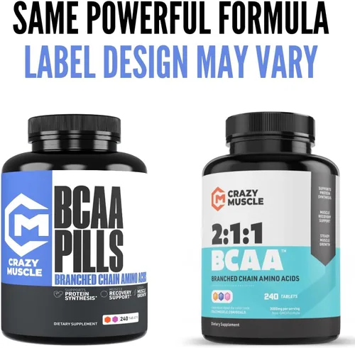 Vista 6 de Crazy Muscle Píldoras BCAA de 3000 mg (suministro de 2 meses) con la proporción óptima de 2:1:1 de aminoácidos de cadena ramificada