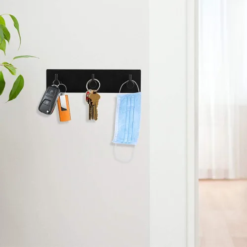 Vista 4 de Picowe Soporte para llaves decorativo de pared, ganchos adhesivos de acero inoxidable, organizador de llaves para pared, gancho para toallas