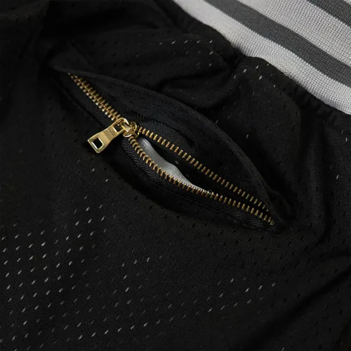 Vista 5 de Pantalones cortos de baloncesto para hombre, pantalones cortos de malla retro bordados con bolsillos, para fanáticos de la escuela secundaria