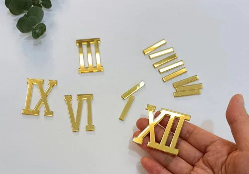 Vista 3 de Yuxuanish Números romanos acrílicos dorados brillantes, números (1.6 in) y guiones (1.2 in) para reloj de pared de resina epoxi, repuesto