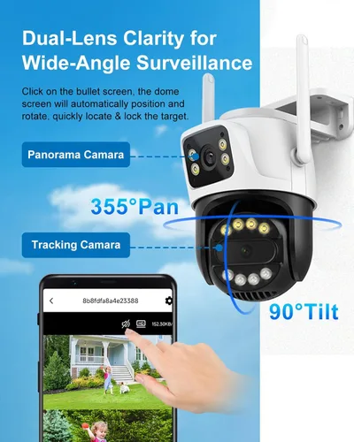 Vista 2 de Cámara de seguridad para exteriores de doble lente WiFi de 6 MP para exteriores, cámara de vigilancia doméstica, inalámbrica de 2.4 GHz, PTZ