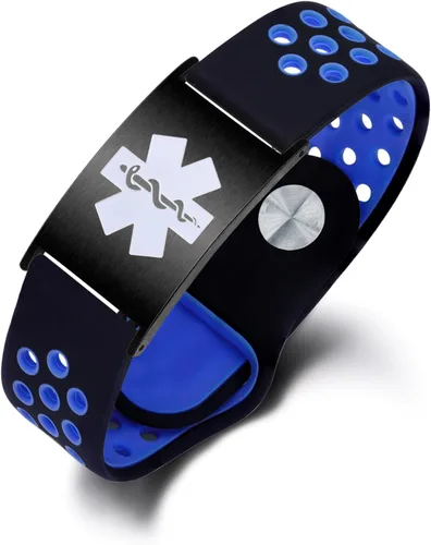 Vista 10 de Pulsera de alerta médica personalizada para mujeres y hombres, pulseras de identificación médica deportiva de silicona con grabado gratuito, pulsera